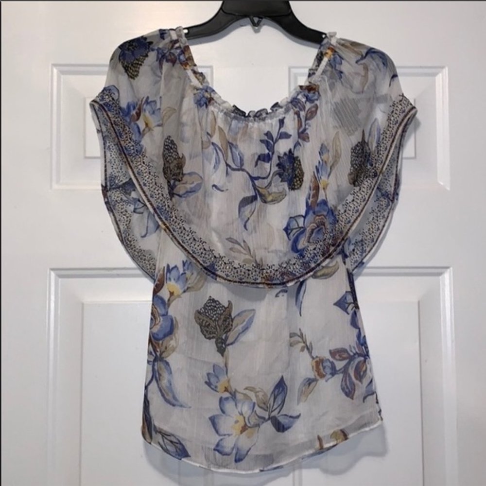 White House Black Market Floral Print Blouse, XXS